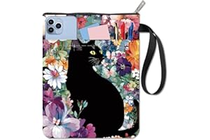 CRASPIRE Funda para Libro Diseño Gato Negro Diseño Floral Impermeable Lavable Animales Y Flores para Cuaderno Bolsillo Cremallera Y Bolsillo Frontal Graduación Cumpleaños Bibliotecario Bibliotecario