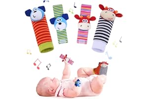 Vicloon Grzechotka do Stóp i Nadgarstków Dziecka - 4 Szt Skarpetki, Zabawki Sensoryczne dla Niemowląt, Prezent dla Małych Dzieci Chłopców i Dziewcząt (Łydka)