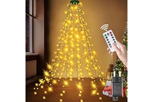 LABEHOLD Christbaumbeleuchtung mit Ring - 400LEDs 2m 16 Stränge Timerfunktion 8 Leuchtmodi LED Lichterkette Weihnachtsbaum Wasserdicht Christbaumbeleuchtung mit Ring für Innen Außen Warmweiß