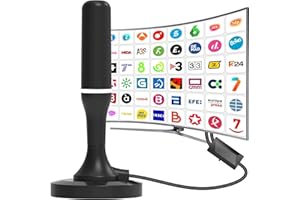 QGCLEARSO Antena TV Interior,Antena TV Interior HD Potente con Amplificador Ajustable recepción 360° Base Magnética Resistente para,Alcance de 450 km,Compatible con Canales 4K/1080p/VHF/UHF DVB-T/T2 en Abierto
