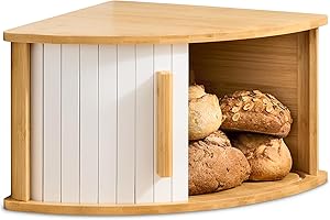 Praknu Portapane Legno Angolare con Sportello Scorrevole – Design Salvaspazio – Mantiene il Pane Fresco Più a Lungo – Montaggio Facile con Istruzioni (Blanc)