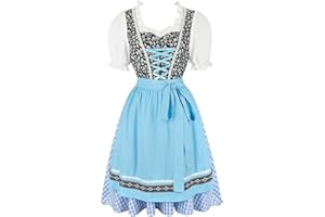 JUTRISUJO Dirndl Femme Oktoberfest Robe Traditionnelle pour Oktoberfest Trois Pièces Robe Chemisier Tablier Bavière Vêtements