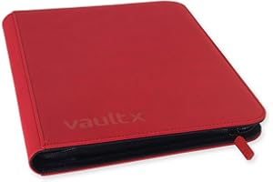 Vault X 9-Taschen-Trading-Kartenordner mit Reißverschluss, 360 Karten, Premium Exo-Tec-Albummaterial, 20 seitlich ladbare Seiten, Sammelordner für Sammelkartenspiele, Sportkarten, TCG (Rot)