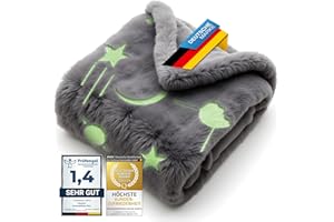 ‎FELUNA Feluna® Kuscheldecke mit leuchtenden Sternen zum Wohlfühlen leuchtet im Dunkeln; Extra Flauschige Plüschdecke für Kinder und Erwachsene Fluoreszierende Tages-Decke (150 x 200 cm)