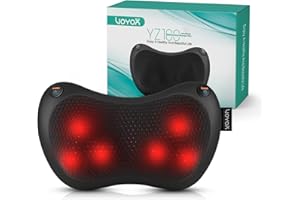 VOYOR-HEALTH Cojín de Masaje Shiatsu，Masajeador de Cuello Espalda con Calor, Masajeador de Amasado de Tejido Giratorio 3D，3 Velocidades Incluye Cinturón de Extensión,Casa, Oficina, Coche (Negro)