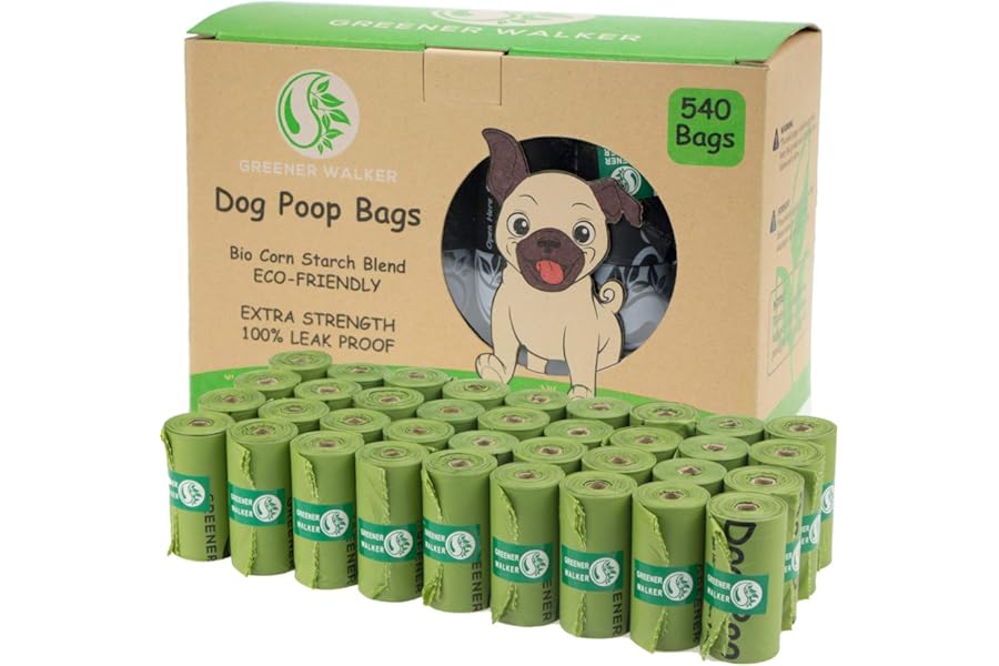 GREENER WALKER Poo Bags for Dog Waste, 540 Extra Thick Strong 100% Leak Proof Biodegradable Dog Poo Bags (Green)