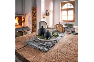 DOKADO Tischläufer aus Kunstfell in verschiedenen Optiken, Veloursoptik, Mitteldecke, Tischdekoration Tischdecke Hirsch, Tischläufer:Dunkle Fell 33x140