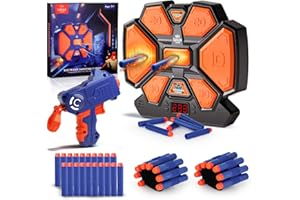 Lehoo Castle Electronic Target for Nerf Guns, Digital Auto Scoring Shooting Target with 4 Modes, Light and Sound Effect, Indoor Outdoor Shooting Game Toy for Kids Boys Girls（Black）