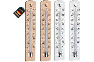 TFA Dostmann Set thermomètre en bois, hêtre, 95.1031, pour mesurer la température intérieure, économiser de l'énergie, brun