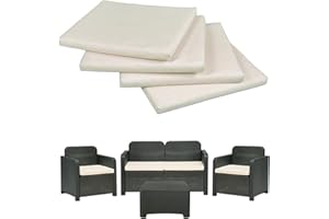 GHIOCUSCINI | Set di 4 Cuscini da Esterno per Salottino in Rattan, COLORE ECRU', Tessuto Cotone/Poliestere, Sfoderabile, 58 x 51 cm, Alto 5 cm, Made in Italy