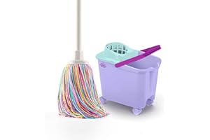 DIVINE GENIUS Happy Rainbow - Mocio con secchio strizzatore da 14L e ruote girevoli, set per la pulizia sostenibile con microfibra riciclata, ideale per la casa e i pavimenti.