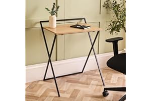 OHS Folding Computer Desk, Space Saving Writing Laptop Desk with Black Sturdy Metal Frame Gaming Computer Table Portable Desk Table for Home Bedroom Office, Light Wood