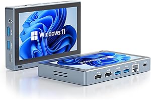 HEIGAOLAPC Mini PC Computadora-HEIGAOLA Mini Computadora con Pantalla 5,5 Pulgadas N5095, Win11 Pro Ordenador Mini-pc16GB Ram DDR4, 256GB EMMC, Salida Pantalla Dual 4K, 5000mAh Batería, HDMI, Type-C, WiFi5,0