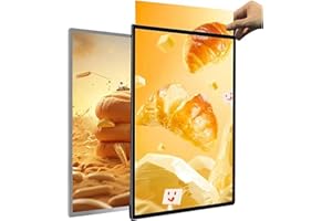 JLOZDM LED Light Box, Wall - Mounted Advertising Display Frame – Ultra - Slim Tempered Glass Illuminated Menu Board for Restaurants, Bars, Shops, Cafes – Multiple Sizes, Silver/Black Borders,A2,Silver