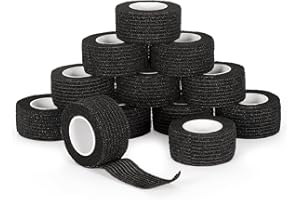SEADESKY 12 Rollen Fingerpflaster Selbsthaftende Bandage 2,5cm x 4,5m Selbstklebender Verband Haftbandage Elastische Binde Cohesive Fixierverband Pflasterverband Pet Vet Wrap für Erste Hilfe Sport (Schwarz)