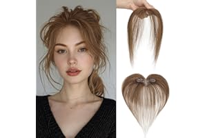 MY-LADY Postizo Clip-in de Flequillo con Raya Central - Cabello Humano 100% Remy en Una Pieza para Mujer (Marrón Chocolate, con 2 clips)