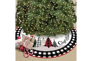 FFTANXS Falda Árbol Navidad Rojo Negro, 120cm Pie Redondo, Cubre Pie Peluche Corto, Base para Fiesta de Año Nuevo, Vacaciones en Casa, Decoración