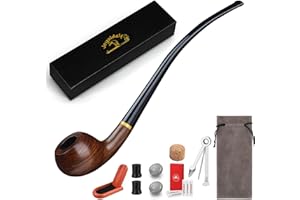 Joyoldelf Churchwarden zestaw fajek do tytoniu, ekskluzywna, hebanowa, ręcznie wykonana fajka ze stojakiem, prezent dla początkujących z akcesoriami i pudełkiem na prezent