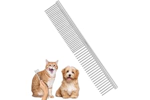 TIGMEW Haustierpflegekamm aus Edelstahl 2-in-1 Hundekamm Langhaar Haustier Stahlkamm mit Abgerundeten Enden Edelstahlzähne Zeckenkamm für Hunde Silber makramee kamm zum Entfernen von Verwicklungen und Knoten