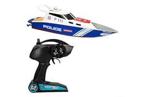 ColorBaby 47674 Racing Boat Lancha radiocontrol policía, 36x10x10 cm, Mando Control Remoto, 6 direcciones, 2.4 GHz, Alcance 35-40 m, Barco RC, Juguetes radiocontrol, Juguetes para niños, +4 años
