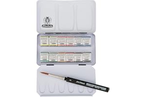 Schmincke - HORADAM® AQUARELL, Coffret Compact avec 12 Nuances aquarelles Extra-Fines, 1 Pinceau Davinci, 74 012 097,Coffret en métal, 12 x 1/2 Godets