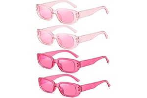 FSMILING 2/4 Stück Vintage Sonnenbrille Damen Set Retro Rechteckige Sonnenbrillen Damen Bunt 90er Trendy Brille Für Damen