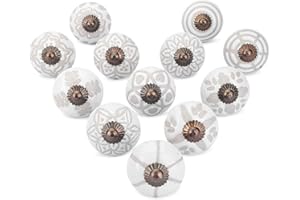 Ajuny Graue und Weiße Keramikknöpfe für Schränke Kommoden Türen Schubladen und Möbelgriffe Handbemalt Antiker Blumenschrank Küche Badezimmer Glänzende Oberfläche, 12 Stück