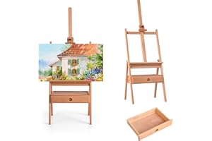 LIFEZEAL Staffelei, Höhenverstellbare Künstlerstaffelei mit Schublade, Atelierstaffelei aus Buchenholz, Freistehende Bodenstaffelei für Klassenzimmer, Zuhause & Feld, Innen & Draußen (6)