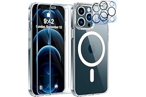 YisrLery 5-in-1 iPhone 12 Pro Hülle für MagSafe mit 2 Stück Panzerfolie und 2 Stück Kameraschutz Militärnorm Schutz, PC Kratzresistente Rückseite Stoßfest TPU Bumper Magnetische Hülle 6.1'' (Klar)