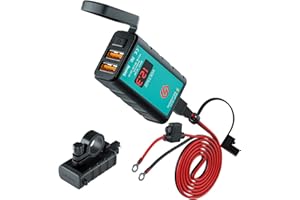 Kriogor Conector de Motocicleta Dual USB, IP66 Impermeable 3.0 USB de Carga Rápida con Voltímetro de 6-30V + Conector de Encendido/Apagado + 1,4m SAE a Junta Tórica con Fusible de 10A