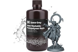 ELEGOO 8K 3D Printer Resin, Water Washable Resin 405nm UV-Curing Resin, Best for 8K/9K/12K/14K/16K LCD 3D Printer Space Grey 1000G