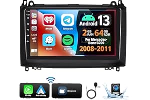 CAMECHO 2G+64G Android Radio de Coche para Mercedes Benz Sprinter B200 W906 W639 AB Clase W169 W245 2008-2011 Carplay Android Auto Mirror Link GPS, 9”de Pantalla táctil Radio Bluetooth WiFi FM Cámara