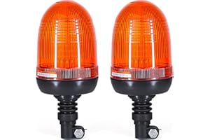 AnTom 2 Pcs 80LED Amber Emergency Agri Flexible DIN Pole Mount Rotating Beacon Light for Truck Vehicle -3 Flash Modes