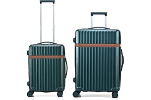 RMW Suitcase Luggage Sets 2 Piece Hard Shell Suitcases PC+ABS Lightweight Durable Travel Trolley with 4 Dual Spinner Wheels Combination Lock with Telescopic Handle (DARK GREEN, CABIN 20" + MEDIUM 24")