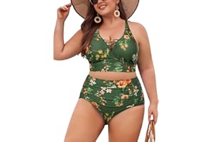 Hanna Nikole Womens Plus Size Bikini Set High Waist Push Up Beachwear Ruched Tummy Control Swimwear