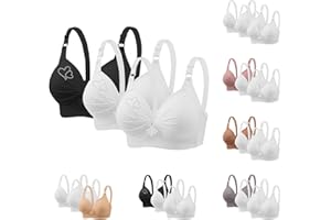 Nuaoxyeu 3 Pack Bras for Women Non Wired V Neck Bras Adjustable Strap Bralette Back Fastening Stretchy Tank Tops Cozy Breathable Push Up Brassiere Casual Underwear Seamless Full Cup Bras