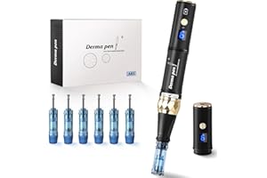 TOPDIRECT Dermapen A8S Stylo Microneedling Électrique pour Cicatrice, Acné, Rides, Vergetures, Perte de Cheveux, Soins du Visage, 0-2,5 mm Réglable, 6 Niveaux écran LCD, 6pcs Micro-aiguilles Incluses