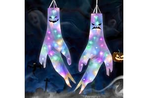 Wzone Halloween decoración al Aire Libre Fantasma windsocks Banderas, 2 Piezas Horror decoración jardín, Colorido Fantasmas Brillantes Colgando decoración para Interior al Aire Libre jardín