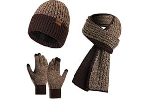 INSISMY Winter Beanie Hat Scarf and Touch Screen Gloves Set Knitted Hats Thermal Gloves Long Scarf for Men Women Neck Warmer 3 PCS Skull Cap Thick Fleece Lined Unisex