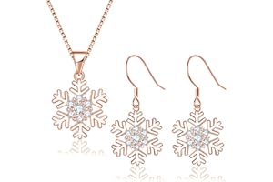 Josfeva Christmas Silver Jewellery Sets for Women, 925 Sterling Silver Snowflake Pendant Necklace Chain & Drop Earrings Sets with Clear Cubic Zirconia, Xmas Jewellery Set Gifts for Christmas Birthday