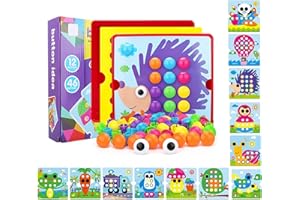 SCBOY Mosaique enfant Jeu d'encastrement mosaïque à partir de 2 ans Avec 12 panneaux colorés et 46 perles mosaique enfant playmais（Hérissons）