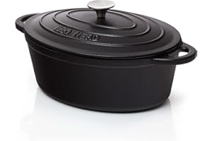 BBQ NERD BBQ-Nerd© - Casseruola rotonda con coperchio, 6,3 l, in ghisa con rivestimento smaltato, ideale per cucinare lentamente, risparmio energetico, risparmio energetico