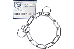 NIETFULLTHINGS Nierdzewny łańcuszek z blokadą do treningu psów – obroża dla psa ze stali nierdzewnej – długie ogniwa 4 mm grubości – długość 63 cm naszyjnik dla psa z ogranicznikiem ciągu