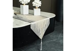 OIGAE Grey Table Runner 30x230cm Christmas Table Runner Luxury Dining Table Runner with Tassel Durable for Home Kitchen Holiday Party