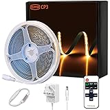 CP3 12V COB Flexible LED Strip Light Kits 2700K Warm White 5M 400LEDs/Meter Dimmable No Hot Spots Bendable Continuous Lights