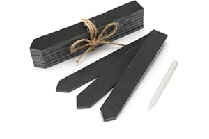 KINGLAKE 10Pcs Slate Plant Labels and Talcum Pen, Natural Slate Plant Markers Labels for Outdoor Plants, Reusable Garden Markers Signs for Vegetable Patch, Herbs, Potted Plants, Flowers (15x2cm)