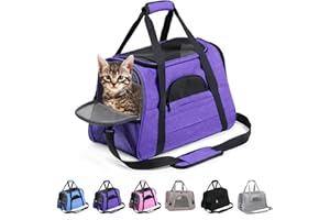 KJSXUUE Transportbox Katze, Transportbox Hund, weich und faltbar tragbar Transportbox für Haustiere, Kann mit der Hand, über der Schulter oder Crossbody getragen Werden (Violett1)
