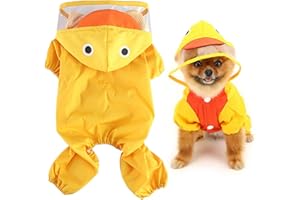 smalllee_Lucky_Store Manteau de Pluie en Forme de Canard pour Petits Chiens avec Capuche avec Anneau en D Combinaison intégrale à 4 Pattes Léger et imperméable - Jaune - S