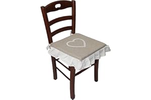 Russo Tessuti Poliestere, 6 Cuscini Sedie Cucina Coprisedia Laccetti Volant Cuore Stampa Ricamato Bonheur-Beige