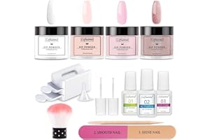 LOFUANNA Dip Powder Nail Kit 4 Colors Nail Dipping Powder Kit Dip Manicure Kits - with Base Top Coat Activator Nail Brush Recycling Tray System, Fast Dry No Nail Lamp Needed